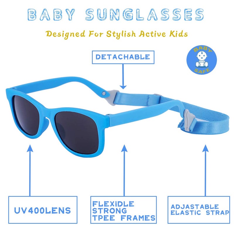 MAXJULI Baby Infant Sunglasses Safe, Soft, With Adjustable Strap 0-24 Months BPA Free (Black/Black+Blue/Black - Image 5